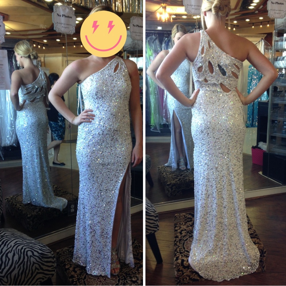 Mac Duggal White Sequin One-Shoulder Gown